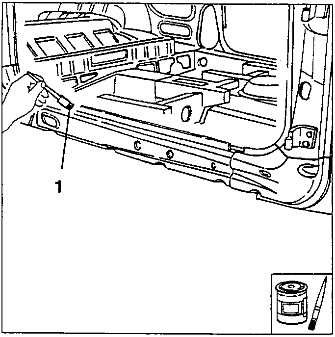Applying electroweldable protection with a brush to the door sill rail, position 1