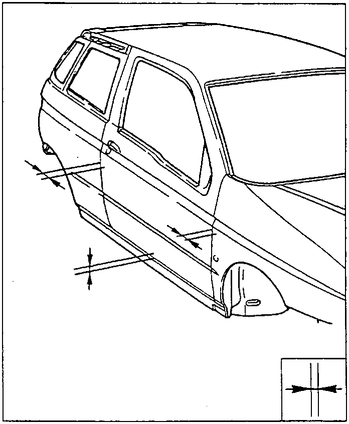 Car body with the gaps and alignment to be checked after fitting the door sill rail