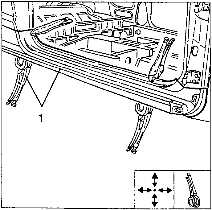 Door sill rail clamped into position, positions 1