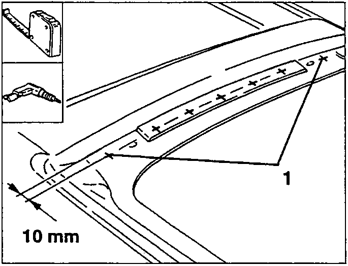 Diagram showing drilling and perforation pattern on wing with 10 mm spacing