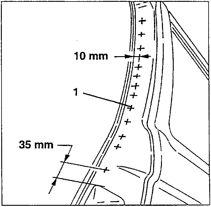 Diagram showing 10 mm and 35 mm measurements for trimming