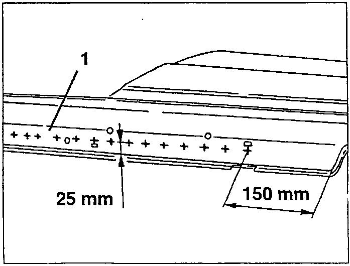 Diagram showing 25 mm and 150 mm measurements for trimming