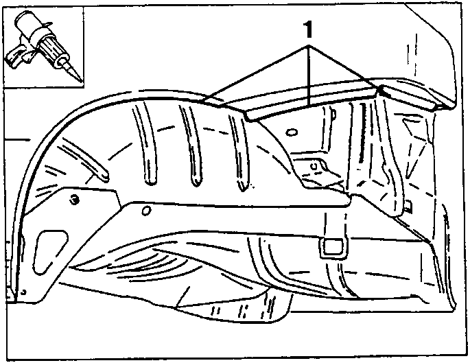 Illustration showing the application of sealant to the joints of the rear wing.