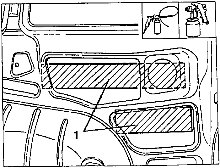 Illustration showing the installation of sound-proof panels on the rear wing.