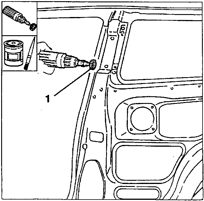 Diagram showing a welding tool being used to weld the central pillar area.