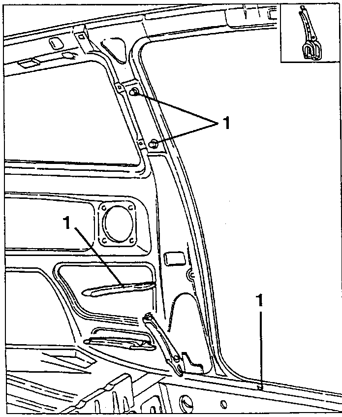 Inside view of the rear wing and pillar with clamping points 1
