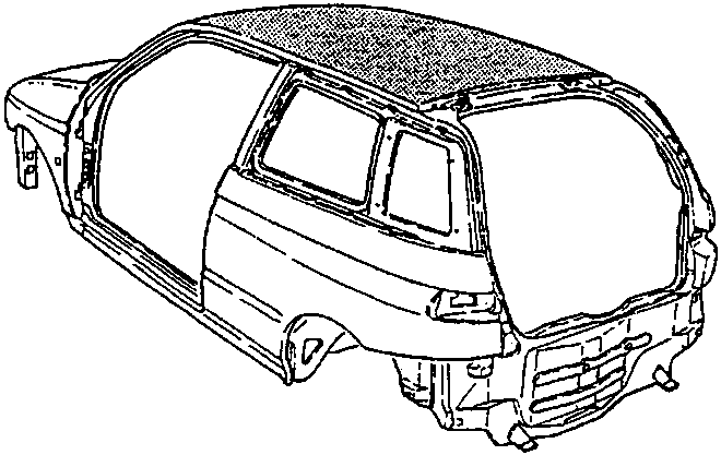 Body shell with the roof panel shaded