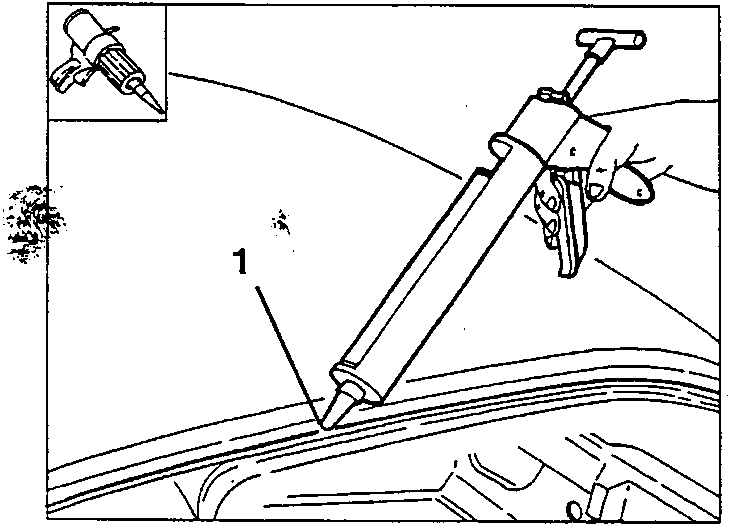Applying sealant along the side edge of the roof panel with a sealant gun (1)