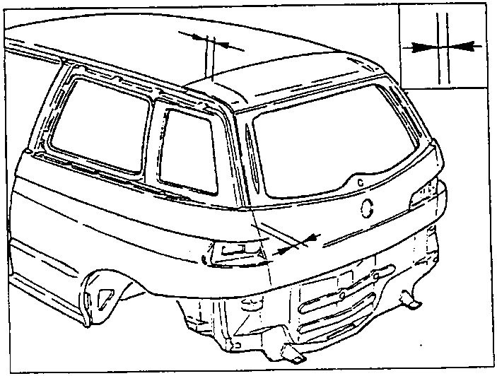 Rear of the body with measuring points for checking gaps and alignment