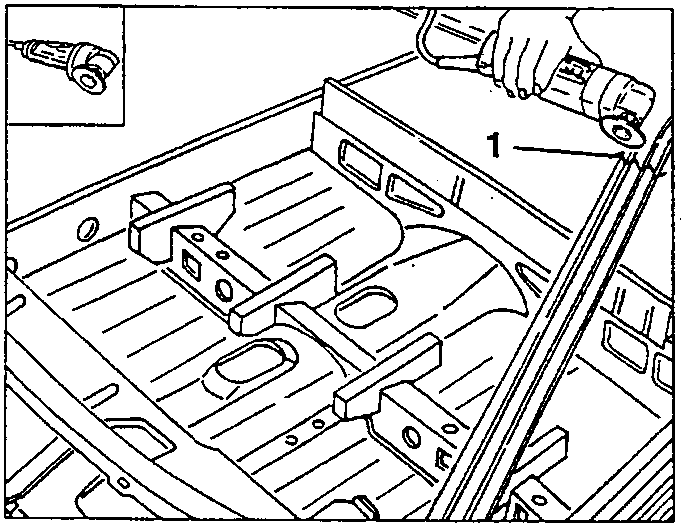 Cutting the front windscreen frame with a circular saw along line 1