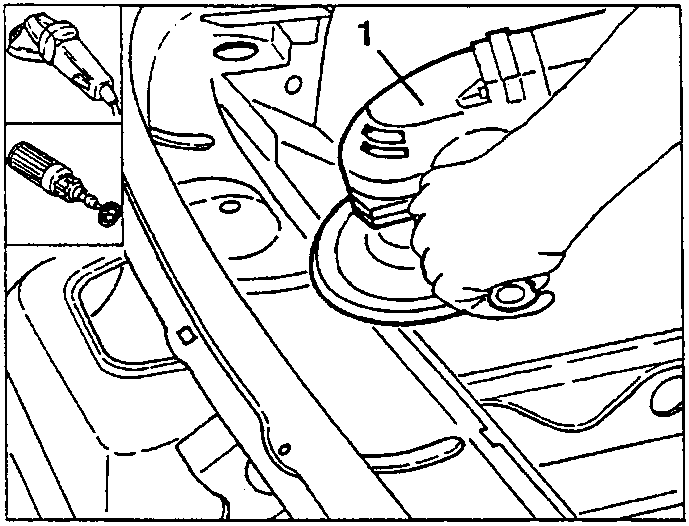 Grinding the welded area with an abrasive wheel (1)