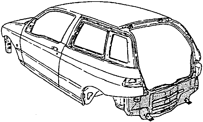Body shell with the rear panel area shaded