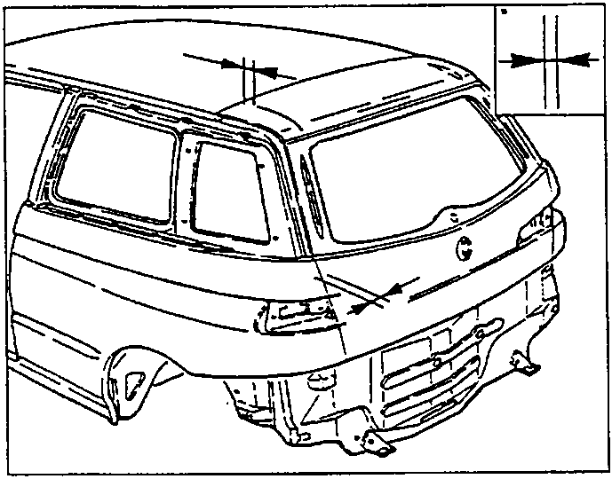 Rear of the body with measuring points for checking gaps and alignment