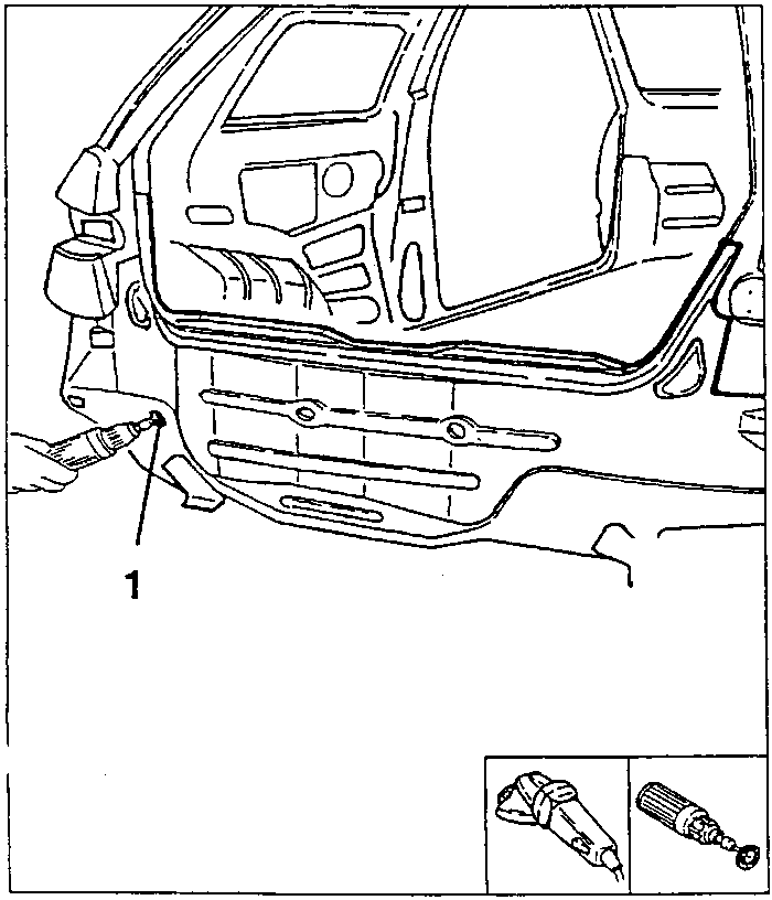 Cleaning the welded areas with a rotating brush (1), with grinding wheel and brush tools