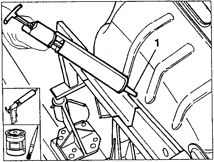 Person using a spray gun to apply electroweldable protection, labeled 1