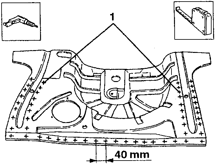 Diagram showing a floor panel with a 40 mm measurement labeled 1