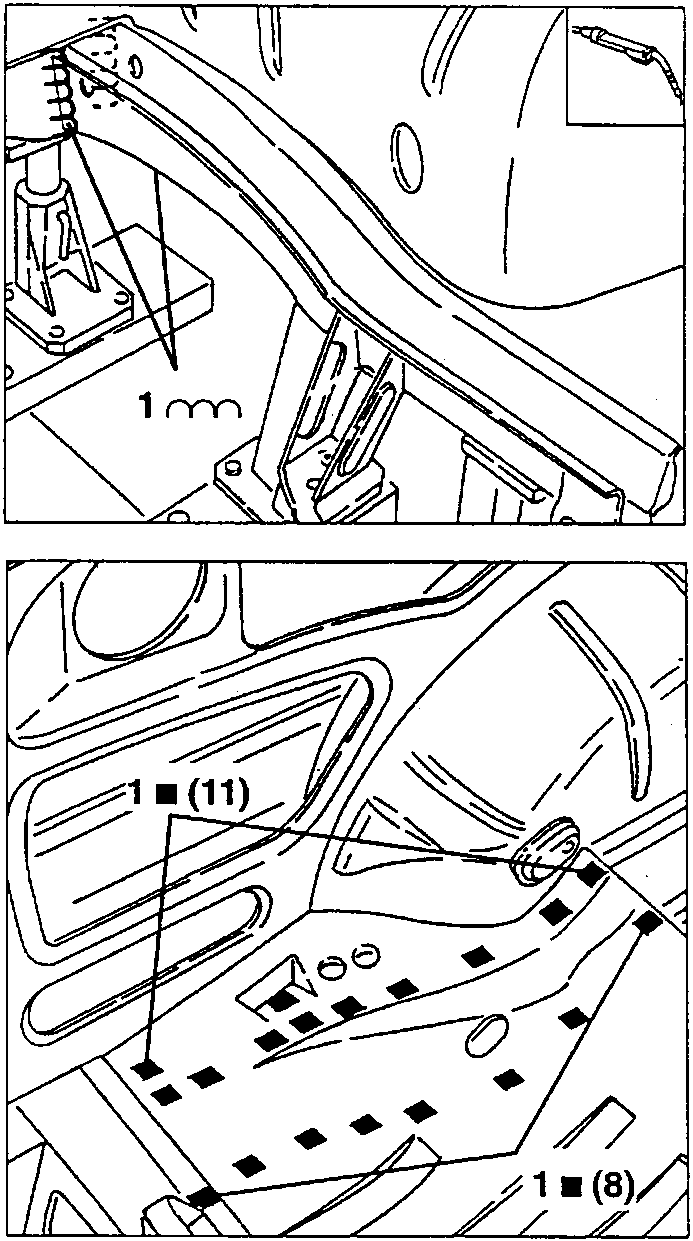 MIG welding process with specific weld points marked