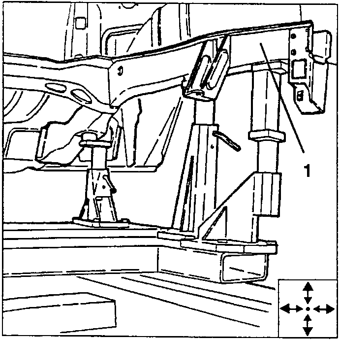 Cross-member positioned with jig and welding points marked