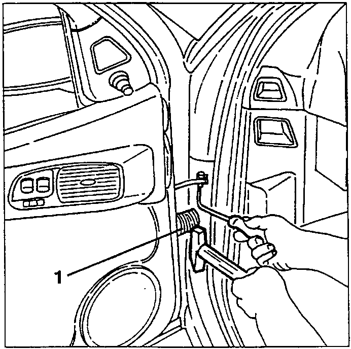 Withdrawing the pin 1 from the door check strap with a suitable tool