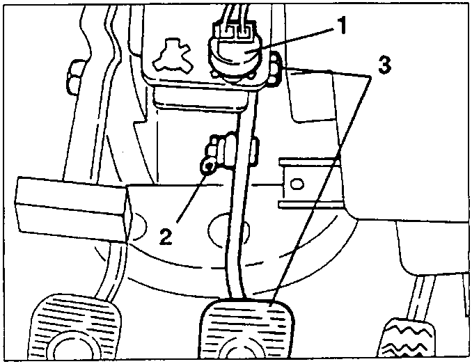 Brake pedal with stop light 1, pin 2 and fastening nut 3