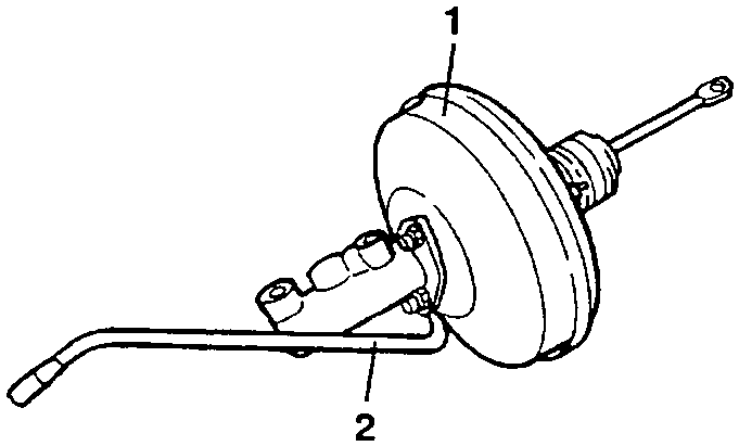 Pump-servobrake unit with labeled parts 1 and 2