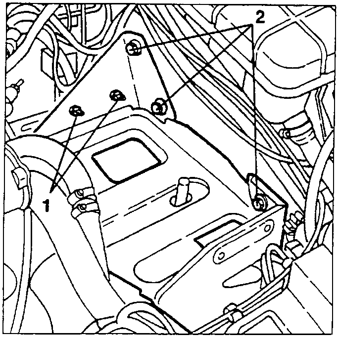 Battery support with labeled parts 1 and 2