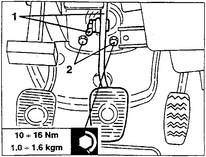 Servobrake prod and pedal with fastening nuts