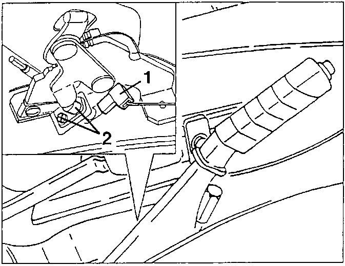 Handbrake warning light switch removal showing switch and fastening screw