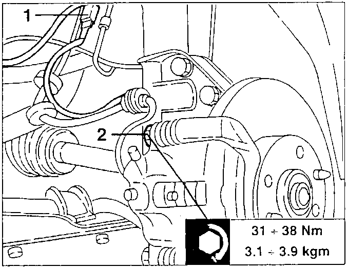 Brake caliper with upper screw and torque specification