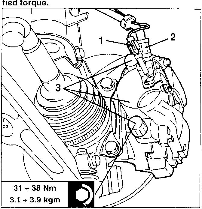 Brake caliper mounting torque specification diagram
