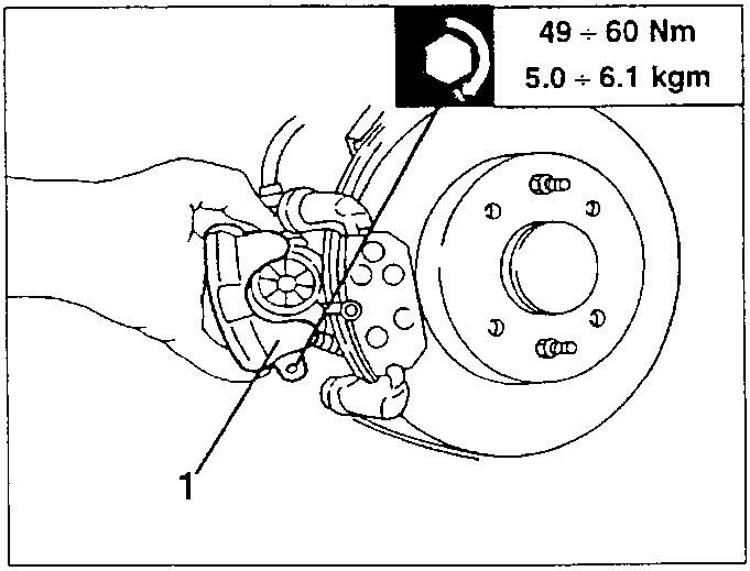Rear brake caliper body being moved aside from the disc
