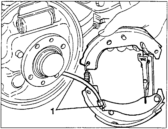 Shoe unit moved away to disconnect the handbrake cable