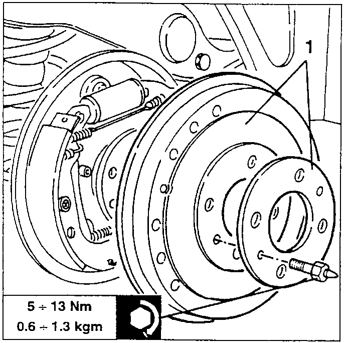 Rear brake drum with the two fastening pins