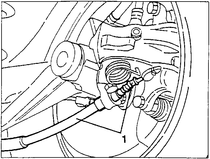 Handbrake rear cable at the brake caliper