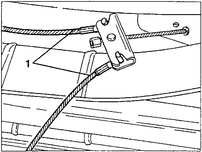 Handbrake rear cables at the hooking bracket