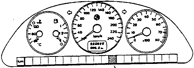 Instrument cluster with the A.B.S. warning light position marked