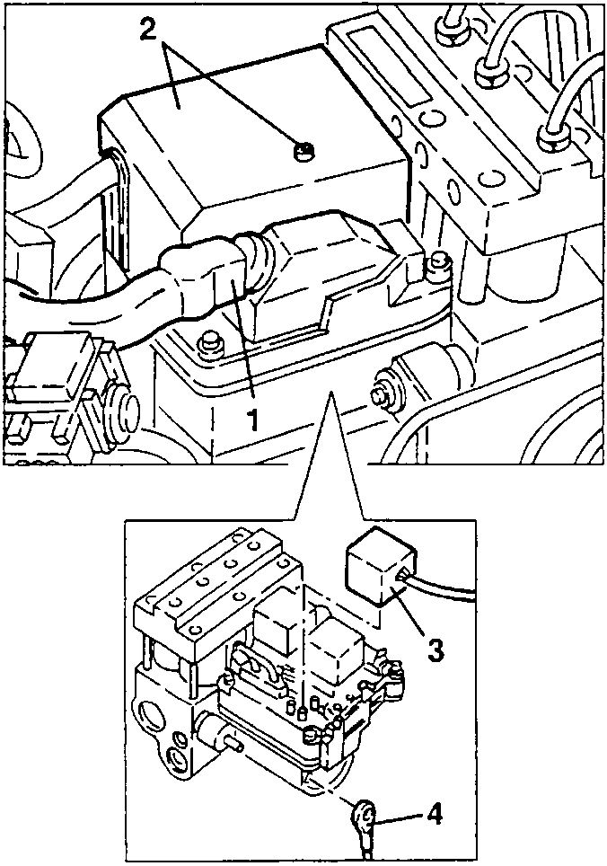 Diagram showing A.B.S. control unit with electrical connections and earth cable.