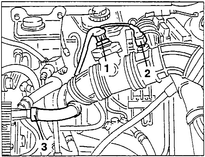 Diagram showing electrical connections and oil vapour recirculation pipe being disconnected.