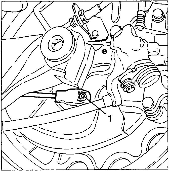 Screw fastening inductive sensor to brake disk connection labeled 1
