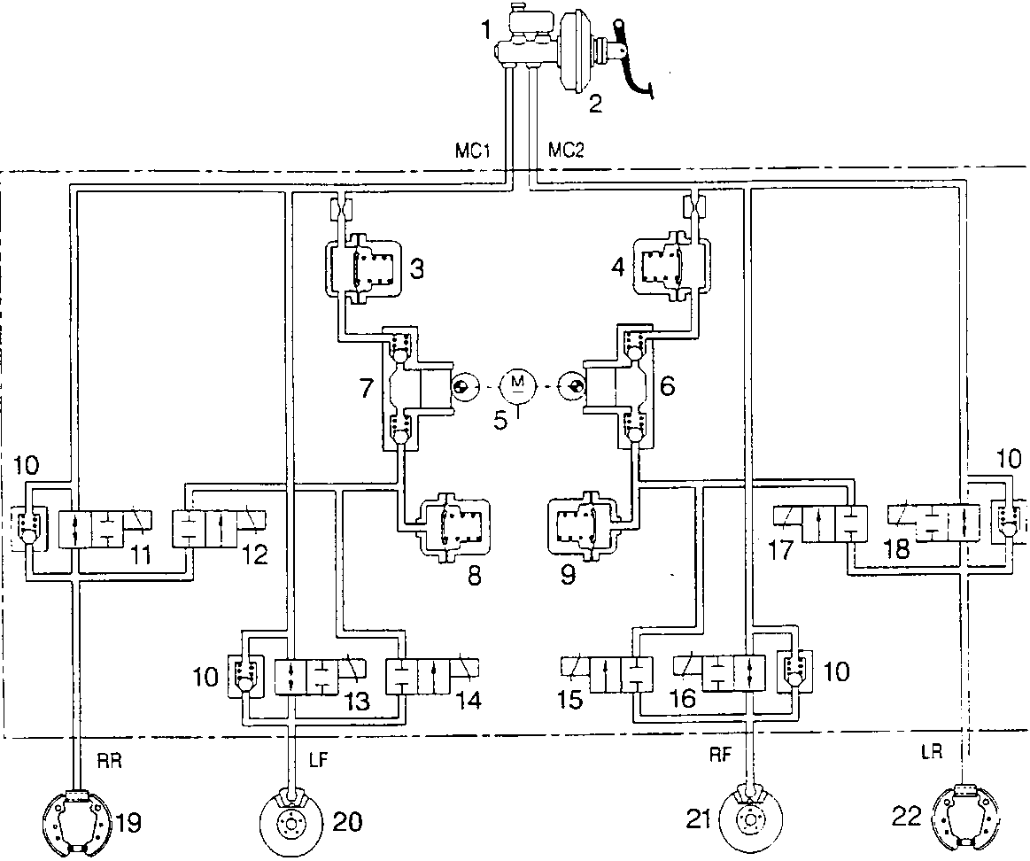Braking system with double crossed circuit diagram
