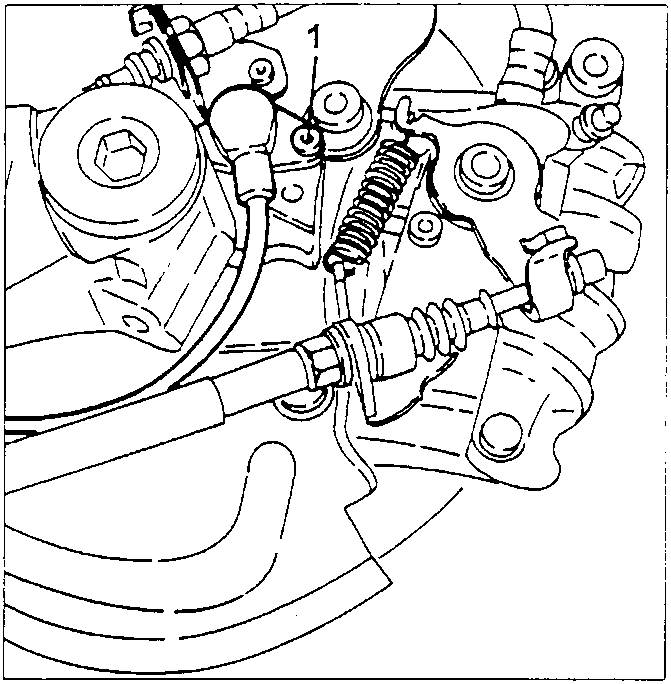 Rear wheel hub with the inductive sensor clamping screw marked 1