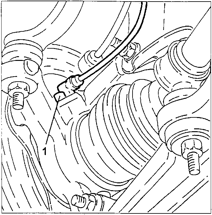 Front wheel riser with the active ABS sensor clamping screw marked 1