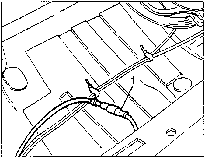Floor under the rear seat showing the active sensor electrical connection marked 1