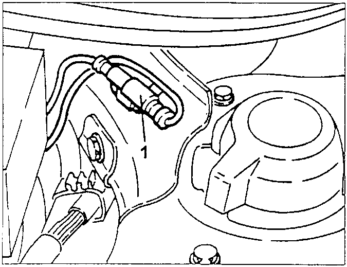Shock absorber dome area with the sensor electrical connection marked 1