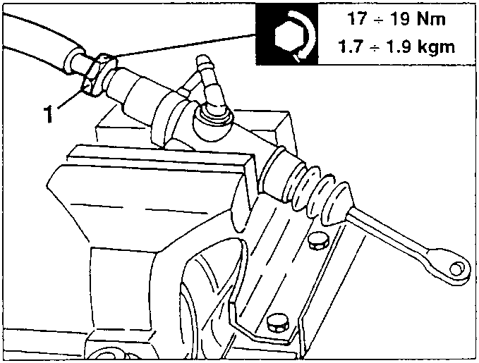 Clutch pump held in a vice with the connection pipe being slackened