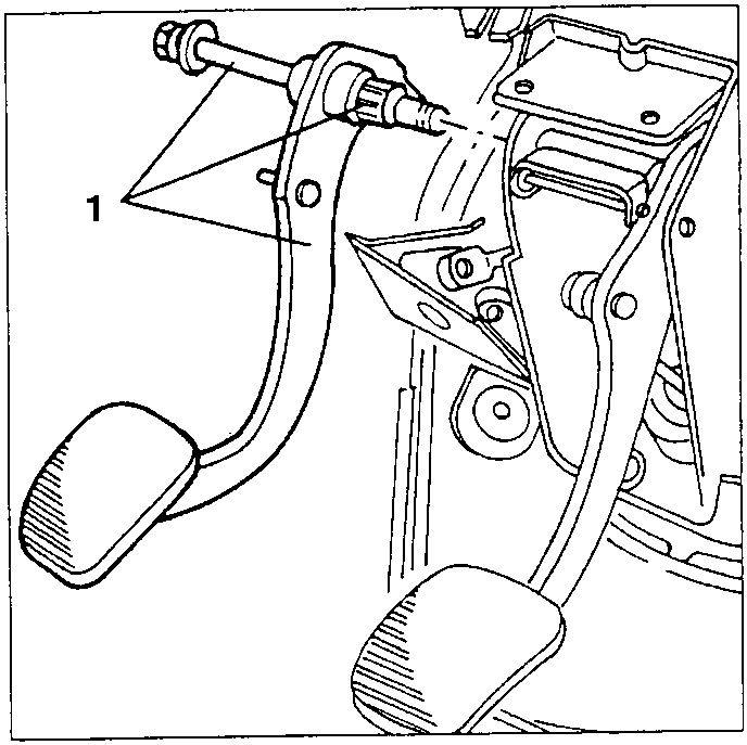 Clutch pedal with fastening bolt and bush diagram