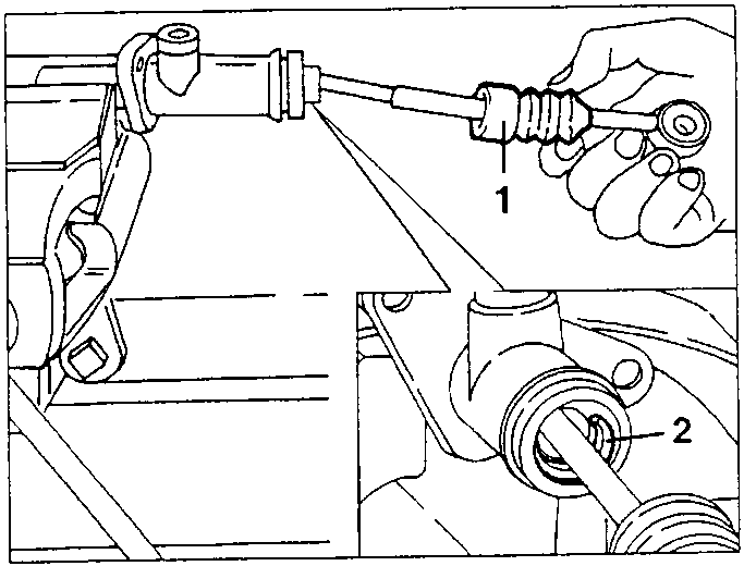 Clutch pump disassembly diagram showing piston and operating lever removal