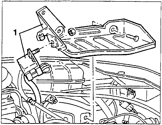 Clutch pedal with numbered part 1 shown in engine bay context