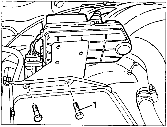 Battery area with numbered part 1 indicating screw location