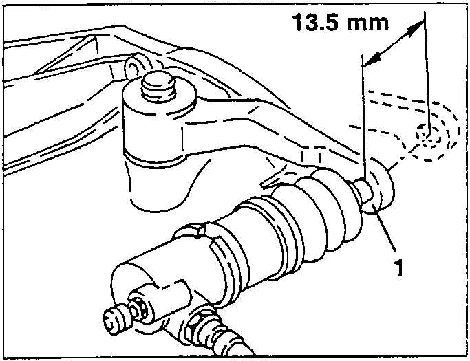 Clutch control cylinder with the disengagement stroke of 13.5 mm marked